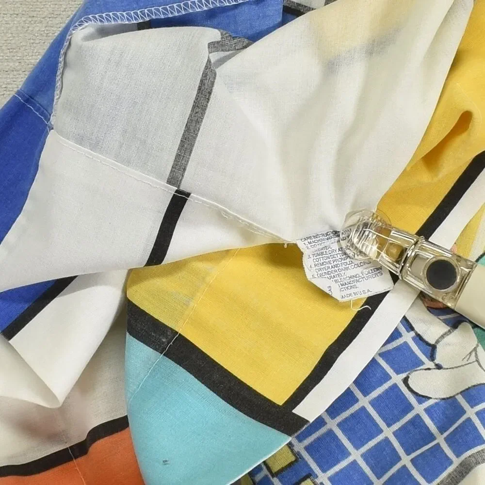 Vintage 90s Disney Cool Mickey Mouse Pillowcase Mondrian Colorblock 2 Sided